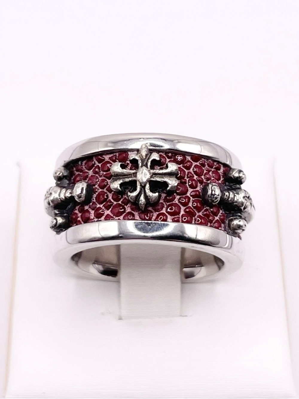 Size 7 Alan K Stingray Red Leather925 Sterling Silver Ring